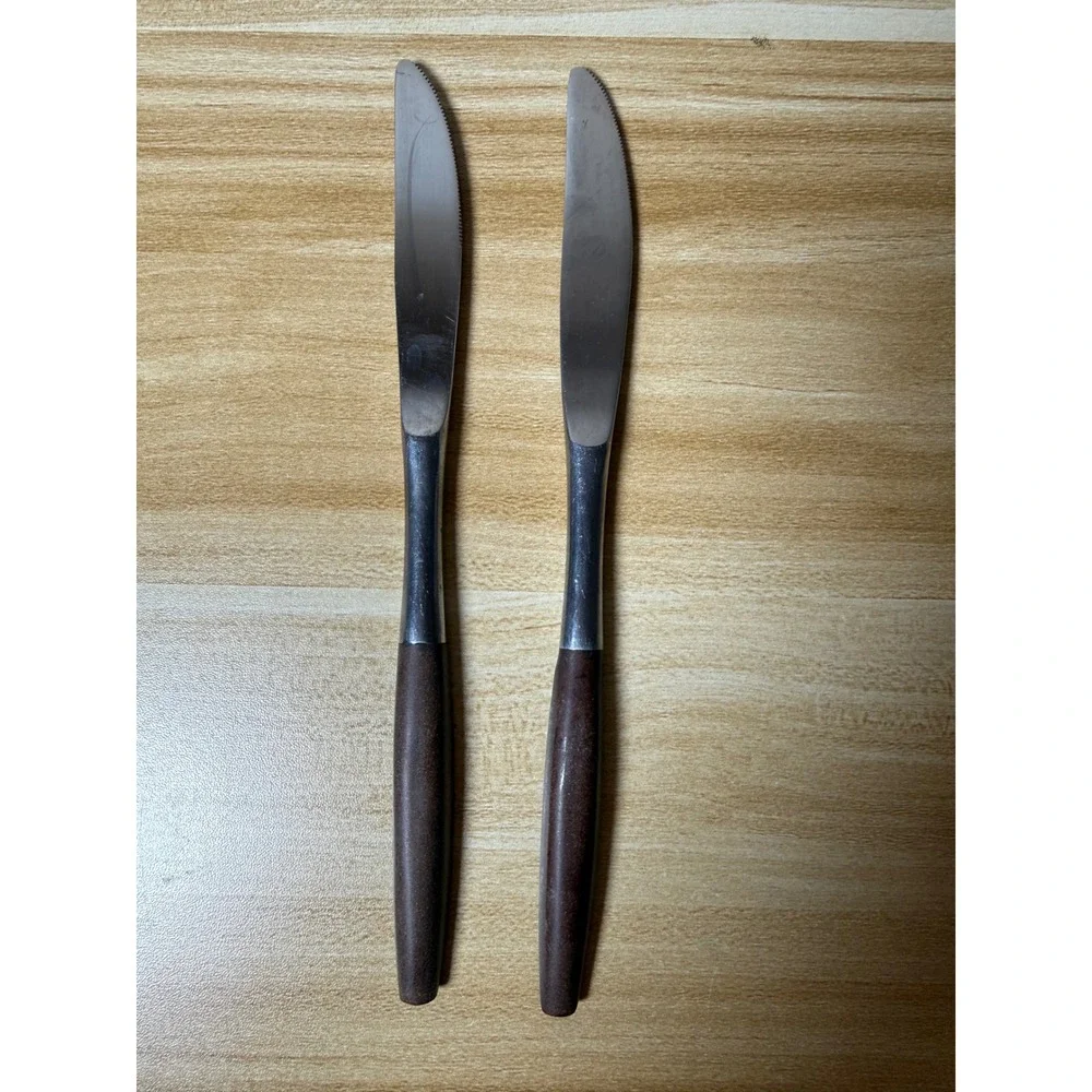 Vintage Grand Prix Stainless‎ Steel Brown Wood Handle MCM 2 Knives